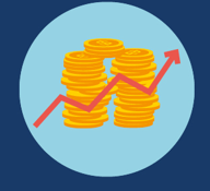 graphic illustration of a stack of gold coins with an upward trending graph