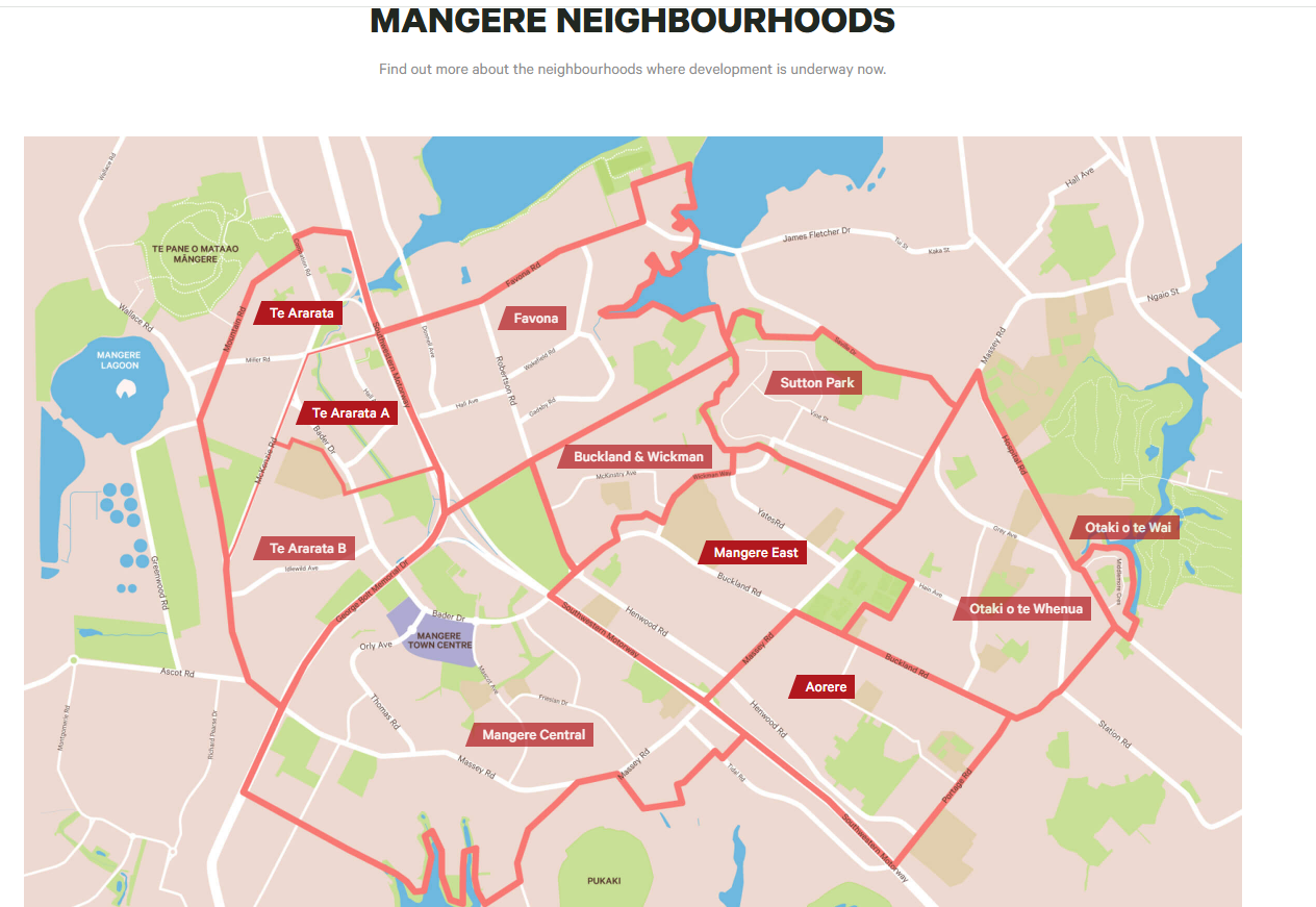 A map of Mangere and the streets in the area. 