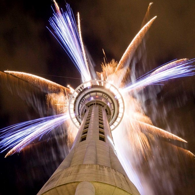 New Years Eve fireworks at Sky Tower. 