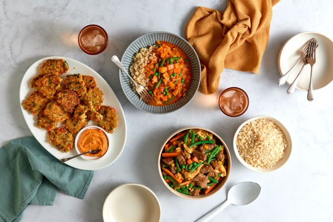 Community food on a table