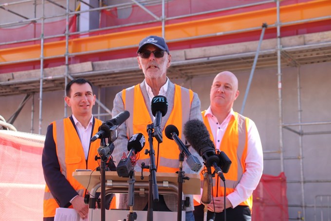 Mayor given speech at construction site