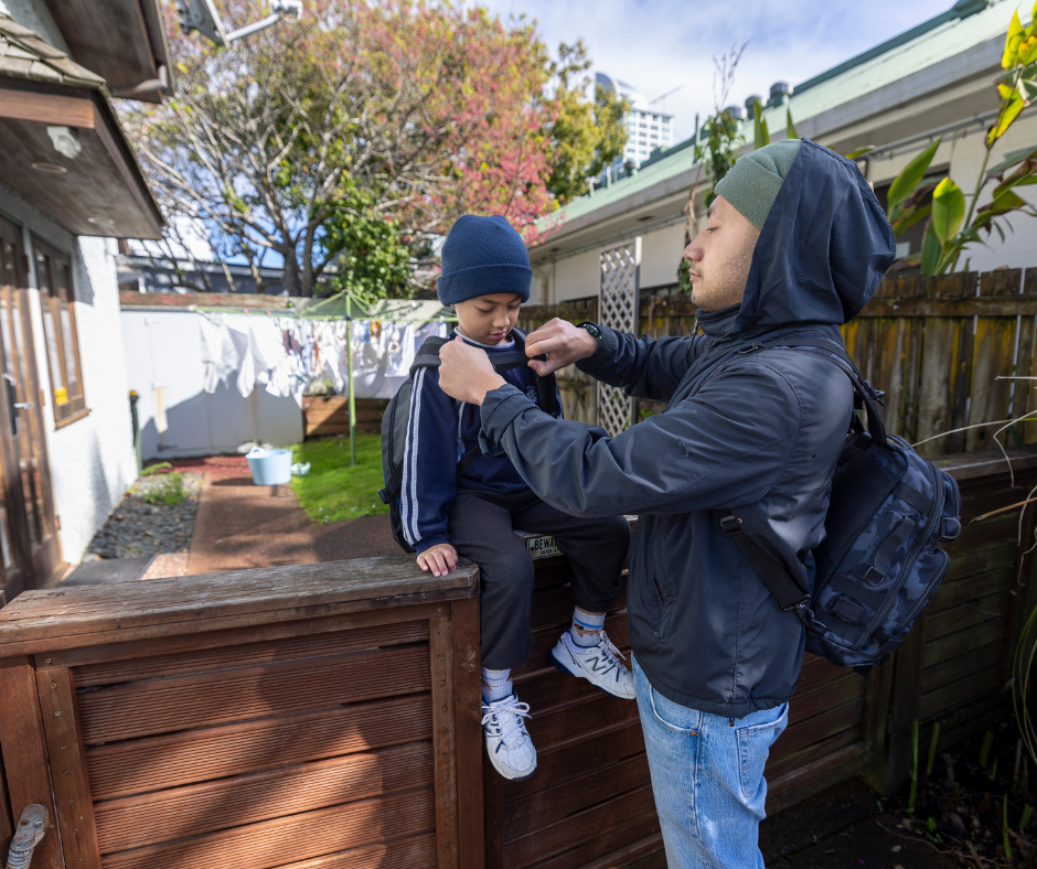 Father and son prepping for a emergency. 