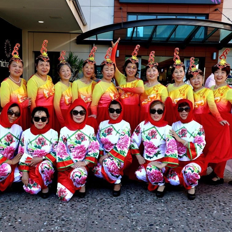 Asian cultural dancers.