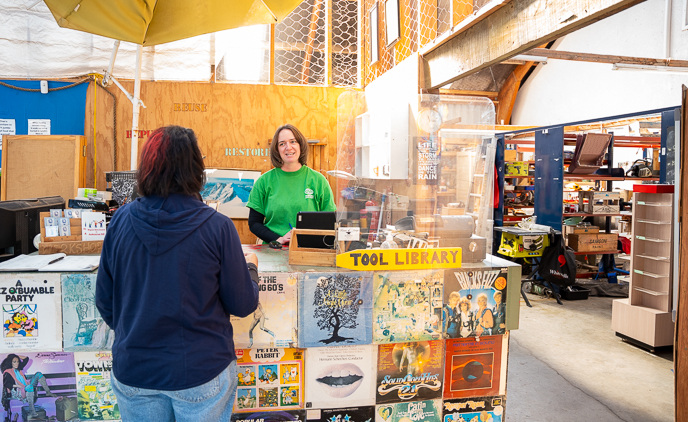 Record collection at the community recycling center. 