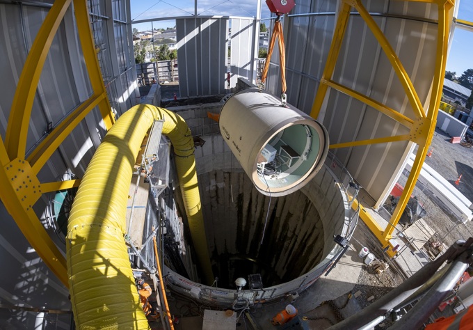 Micro Tunnel Boring Machine begins tunnelling and inserts first pipe for groundbreaking Central Interceptor project
