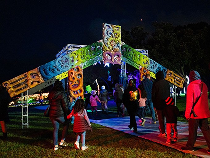 Colourful marae entrance.