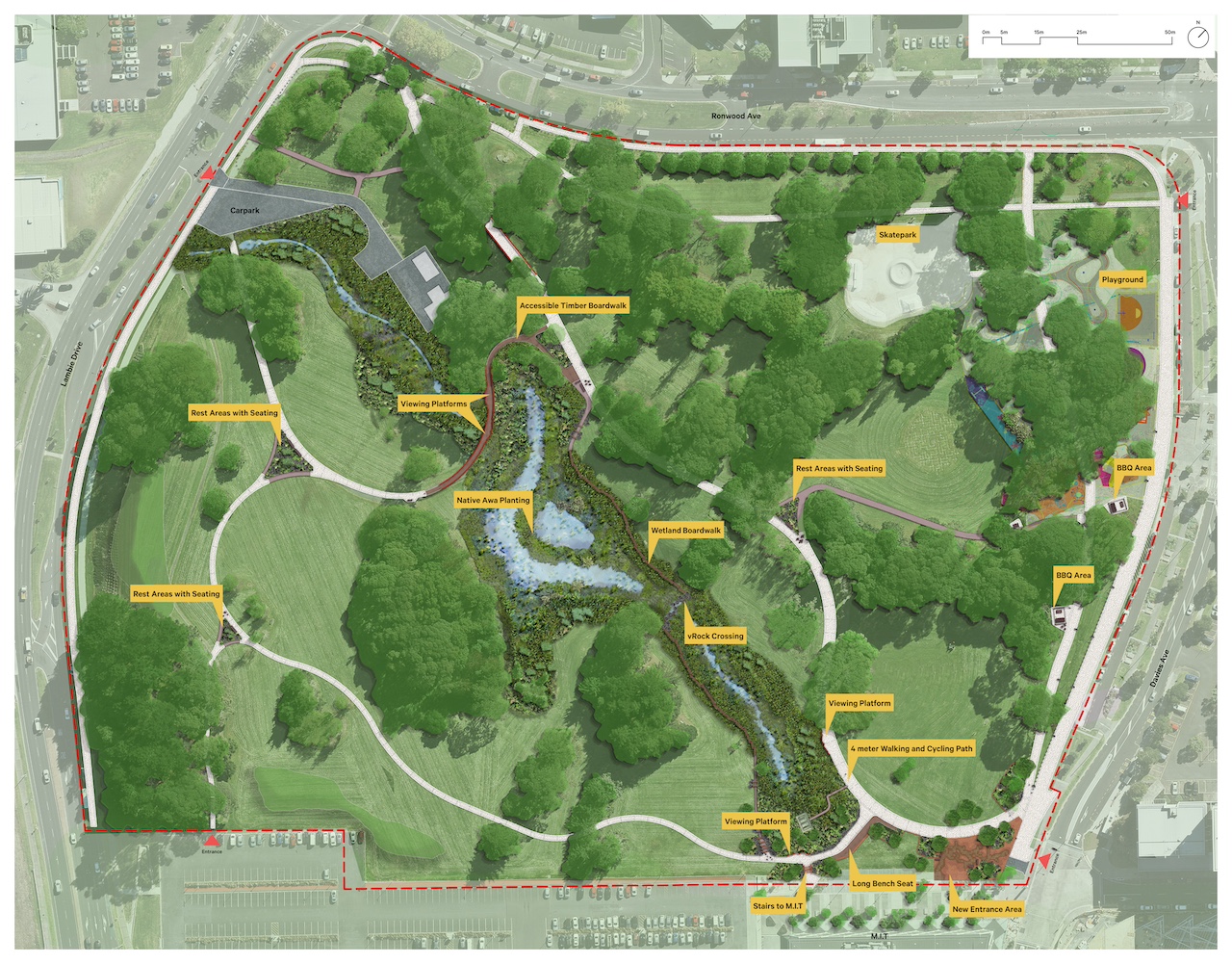 Artist impression of the revived wetlands at Manu-kau Noa Iho.