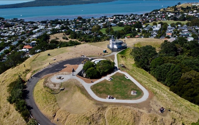 Drone shot of maunga summit. 