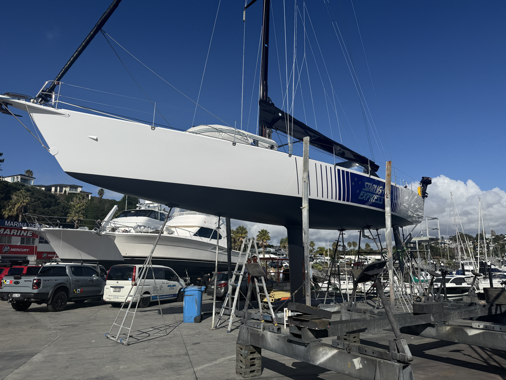 A boat raised for cleaning