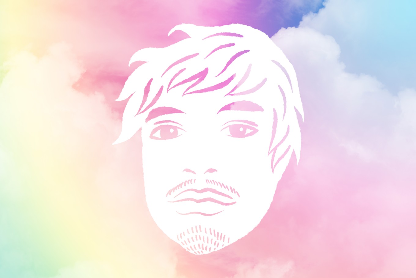 A colourful illustration of a man's face. 