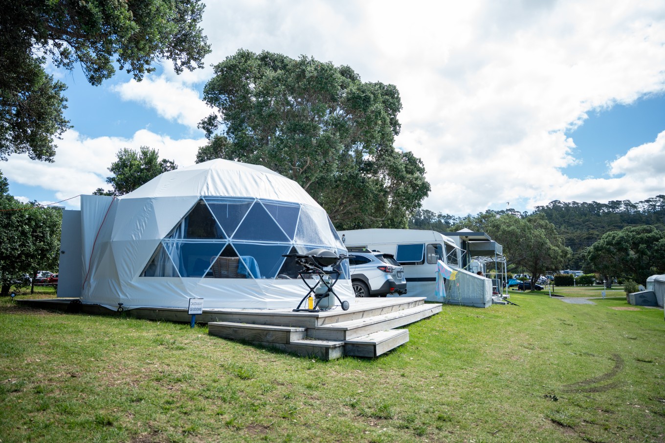 New eco tents at Martins Bay. 