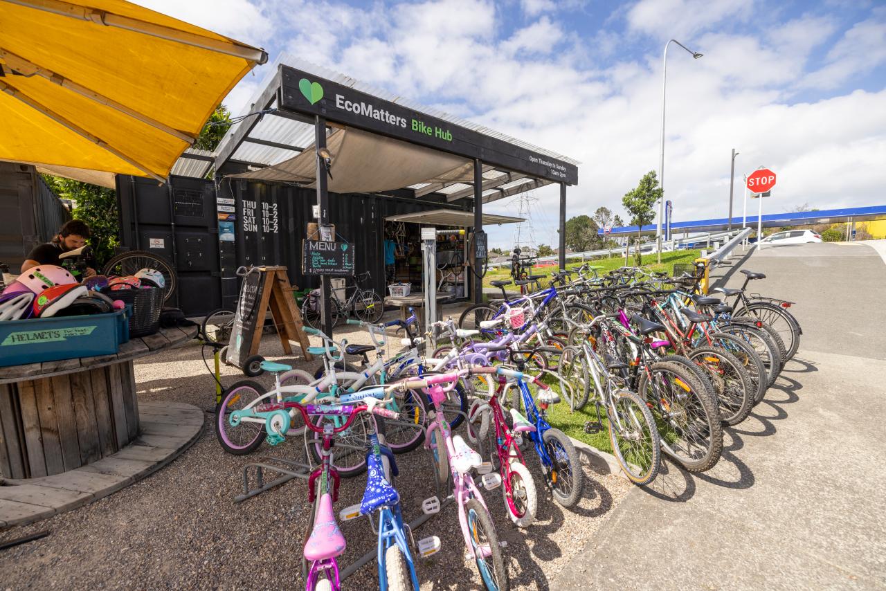 A collection of bikes outside the local Ecomatters bike hub. 