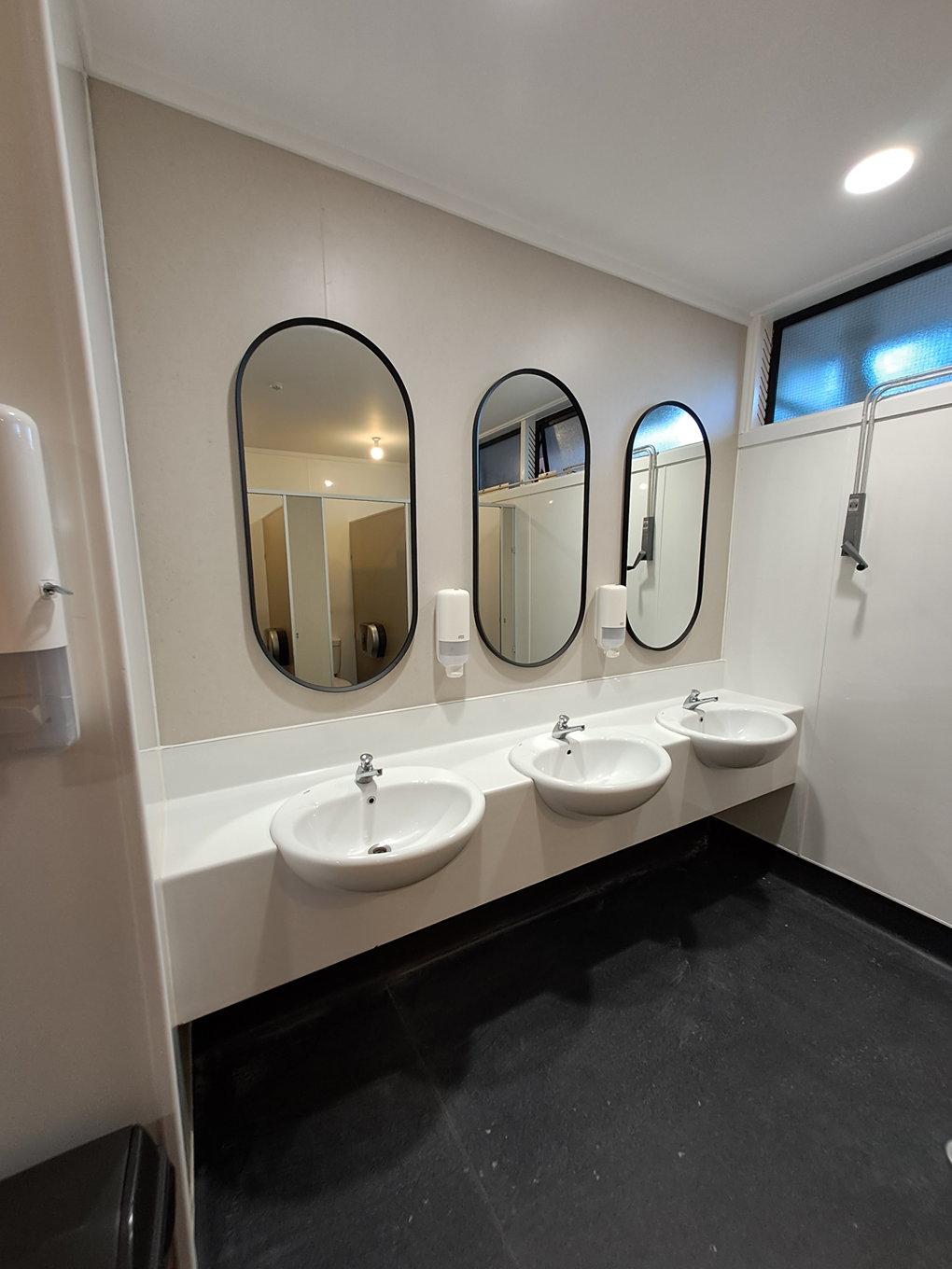 Upgraded toilets at local bathroom