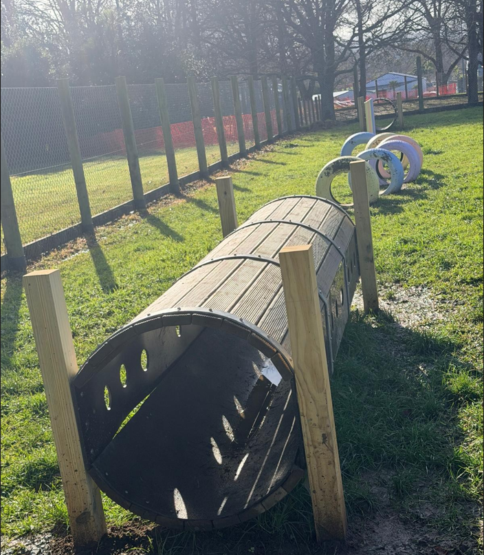 A tunnel area for dogs to run through.