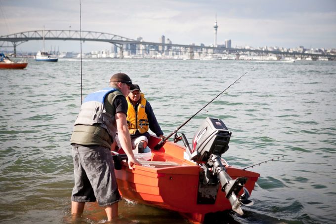 Fishermen getting ready to get in the water
