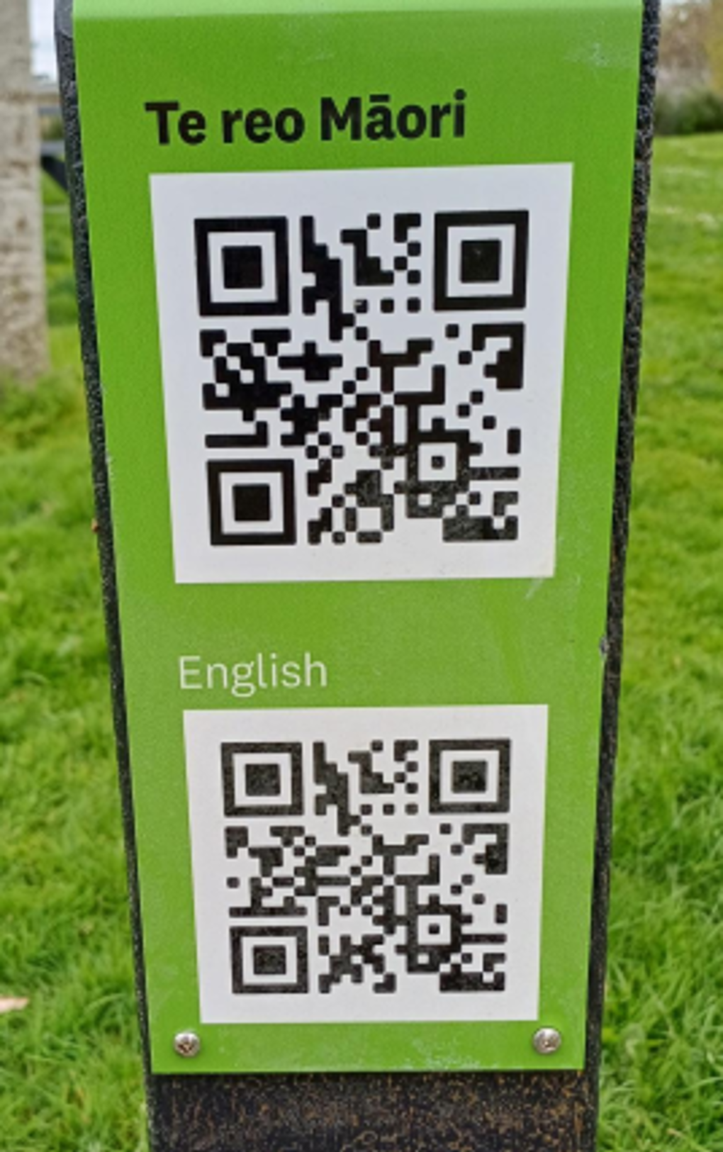 QR codes for park names in Māori and English