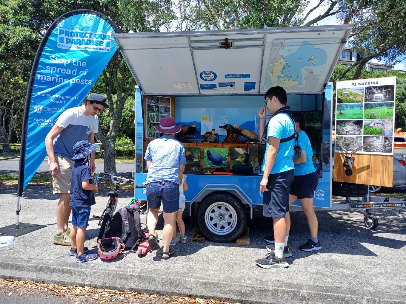 Children visiting the biosecurity trailer to learn about marine pests.