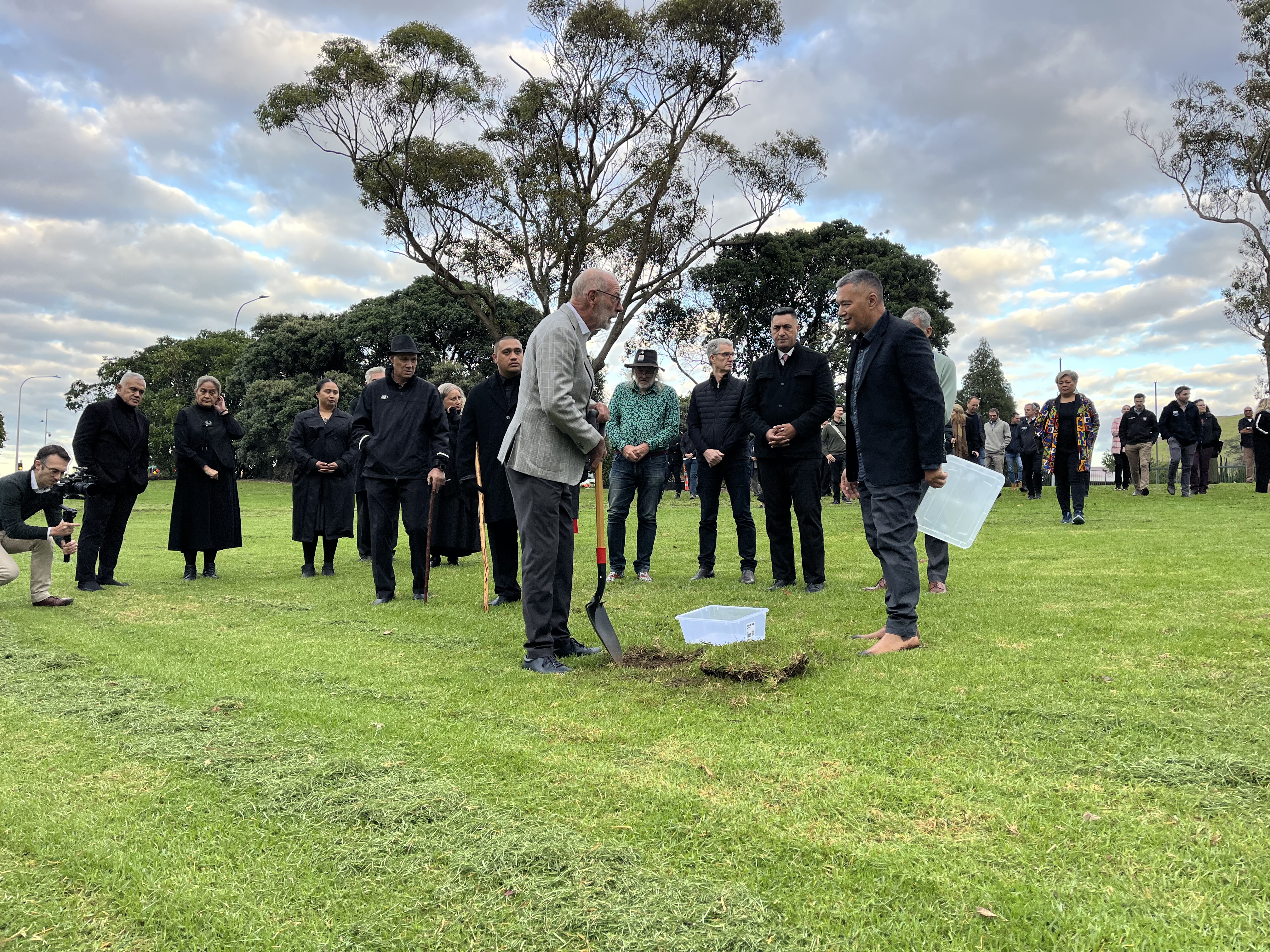 Mayor Wayne Brown and local iwi at sod turning ceremony in Māngere.