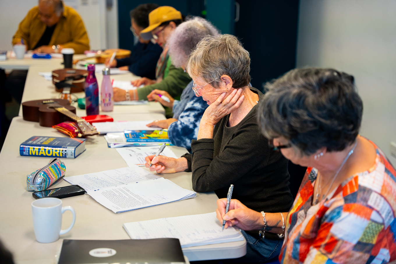 Ladies learning how to speak Te Reo Māori. 