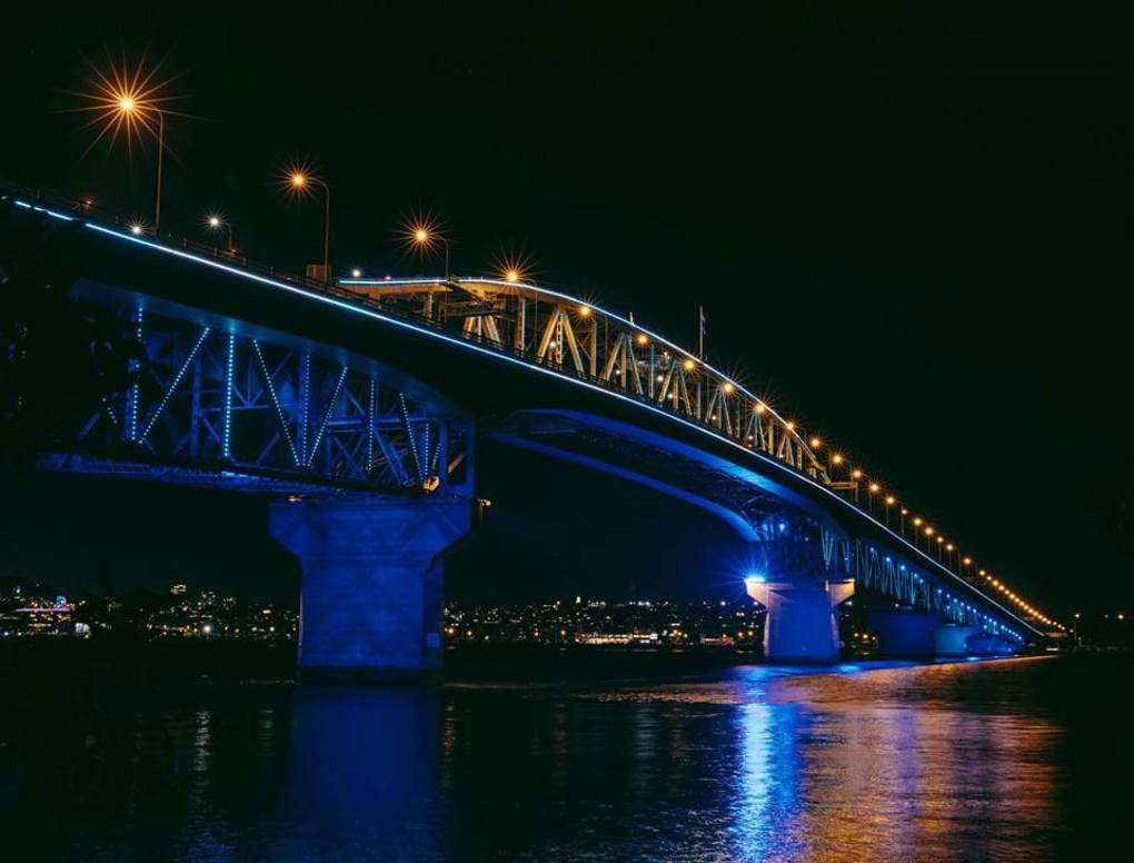 Auckland Harbour Bridge evokes blue water for our voyagers