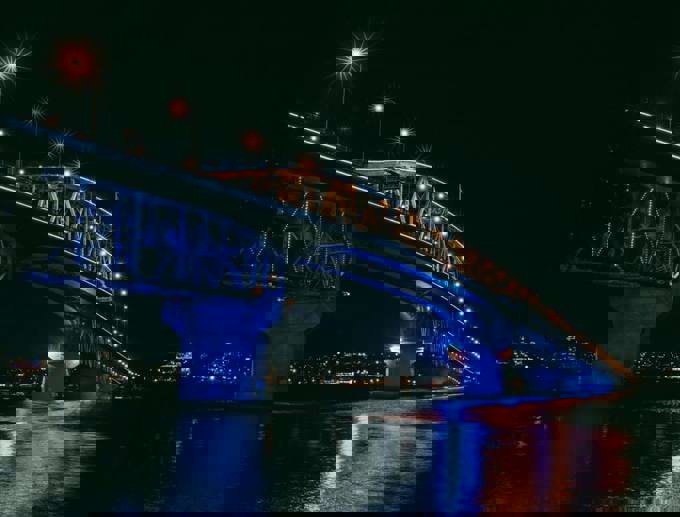 Auckland Harbour Bridge evokes blue water for our voyagers