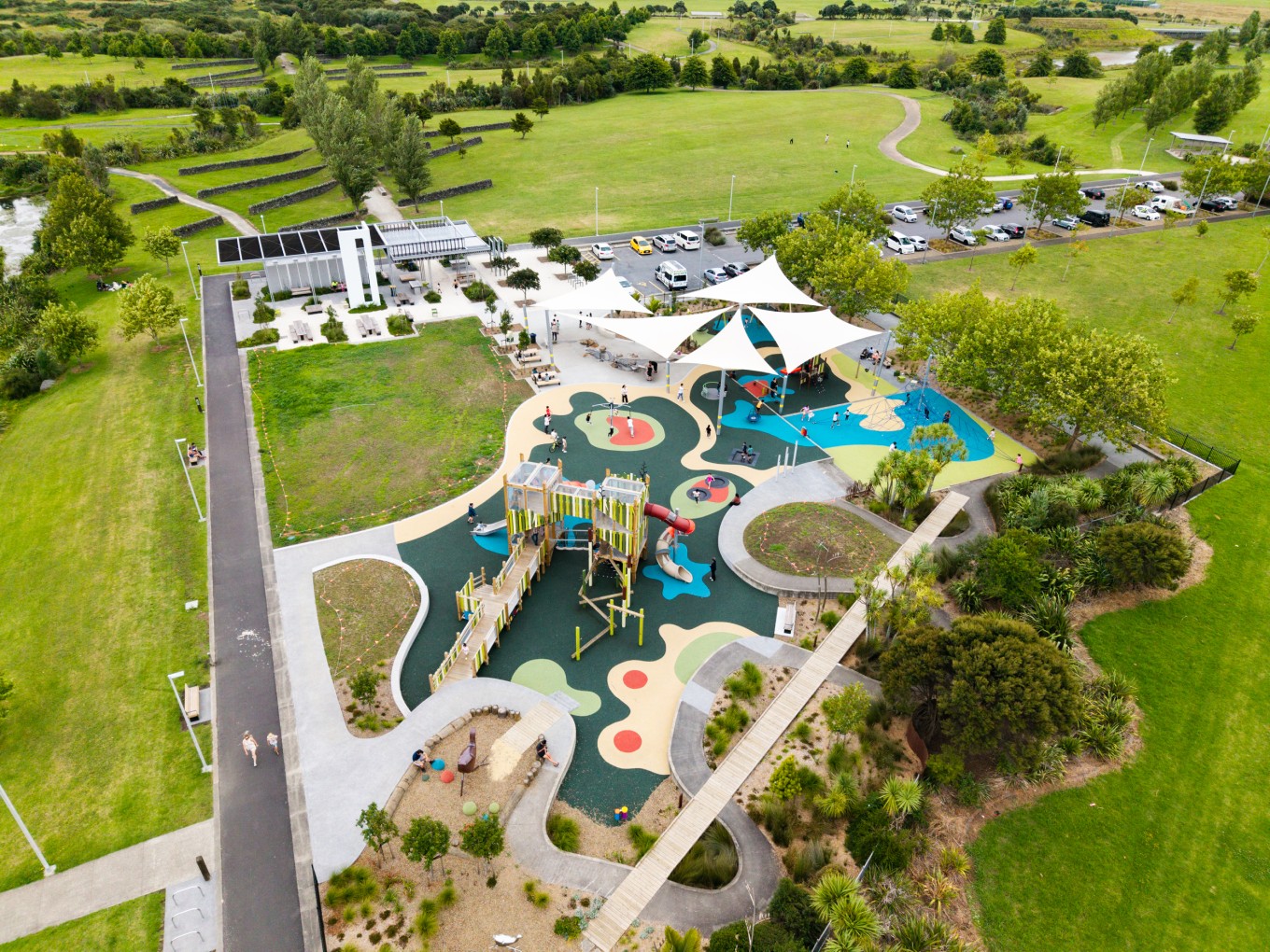 An aerial view of a local playground.