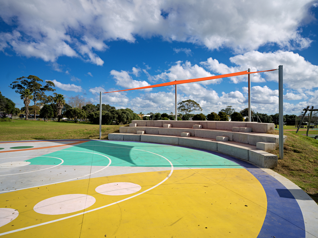 Bleachers next to a basketball court