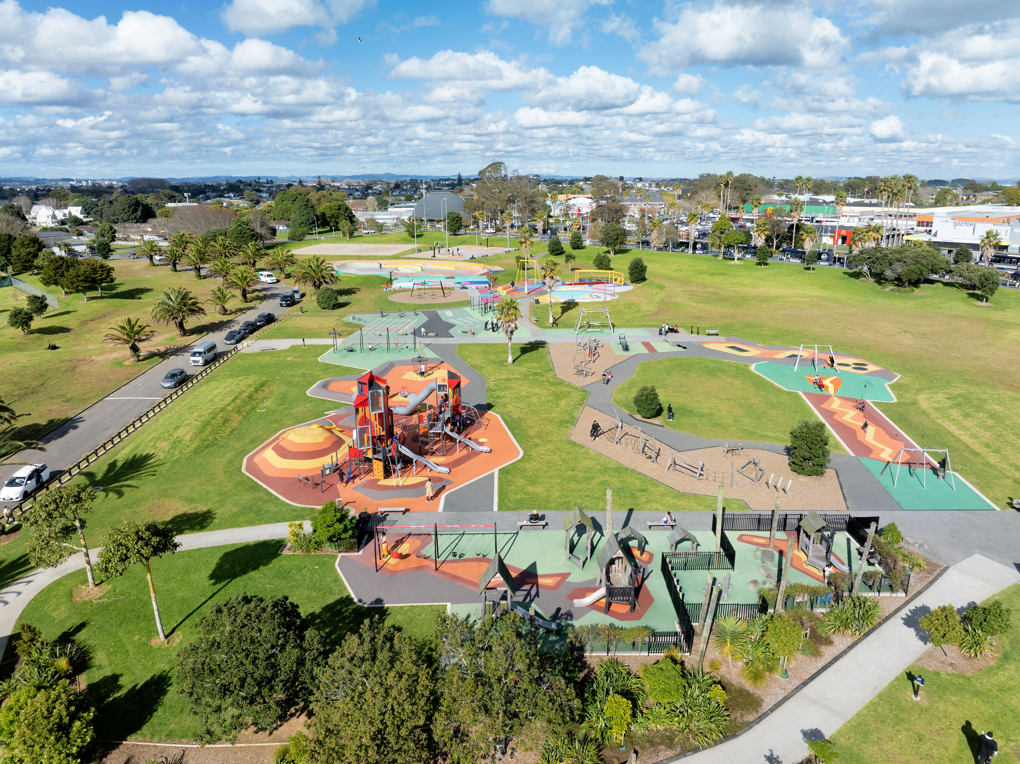 An aerial shot of a community park