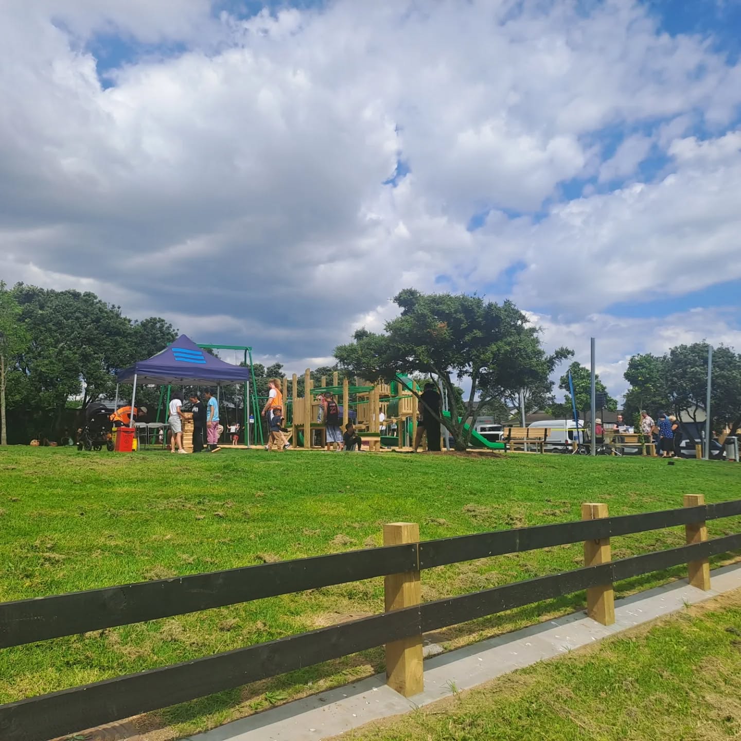 Roadside view of a playground. 