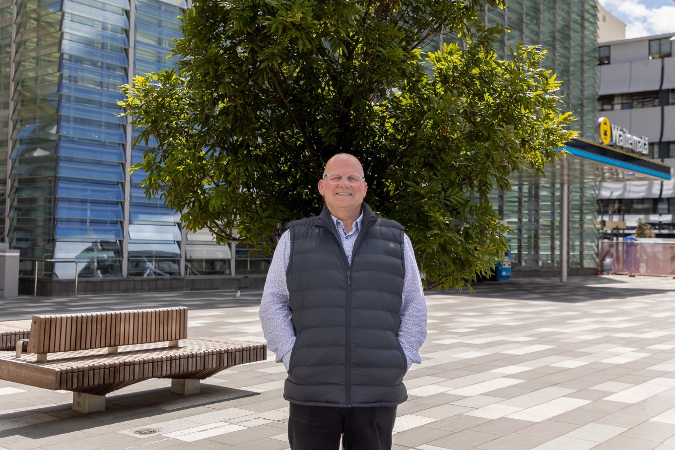 Councillor Andy Baker in Waitematā Station Plaza. 