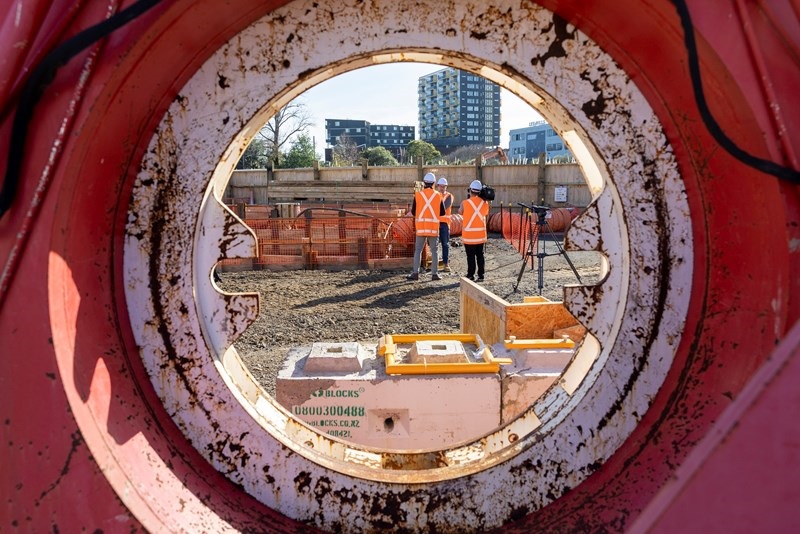 An inside view of a construction site.
