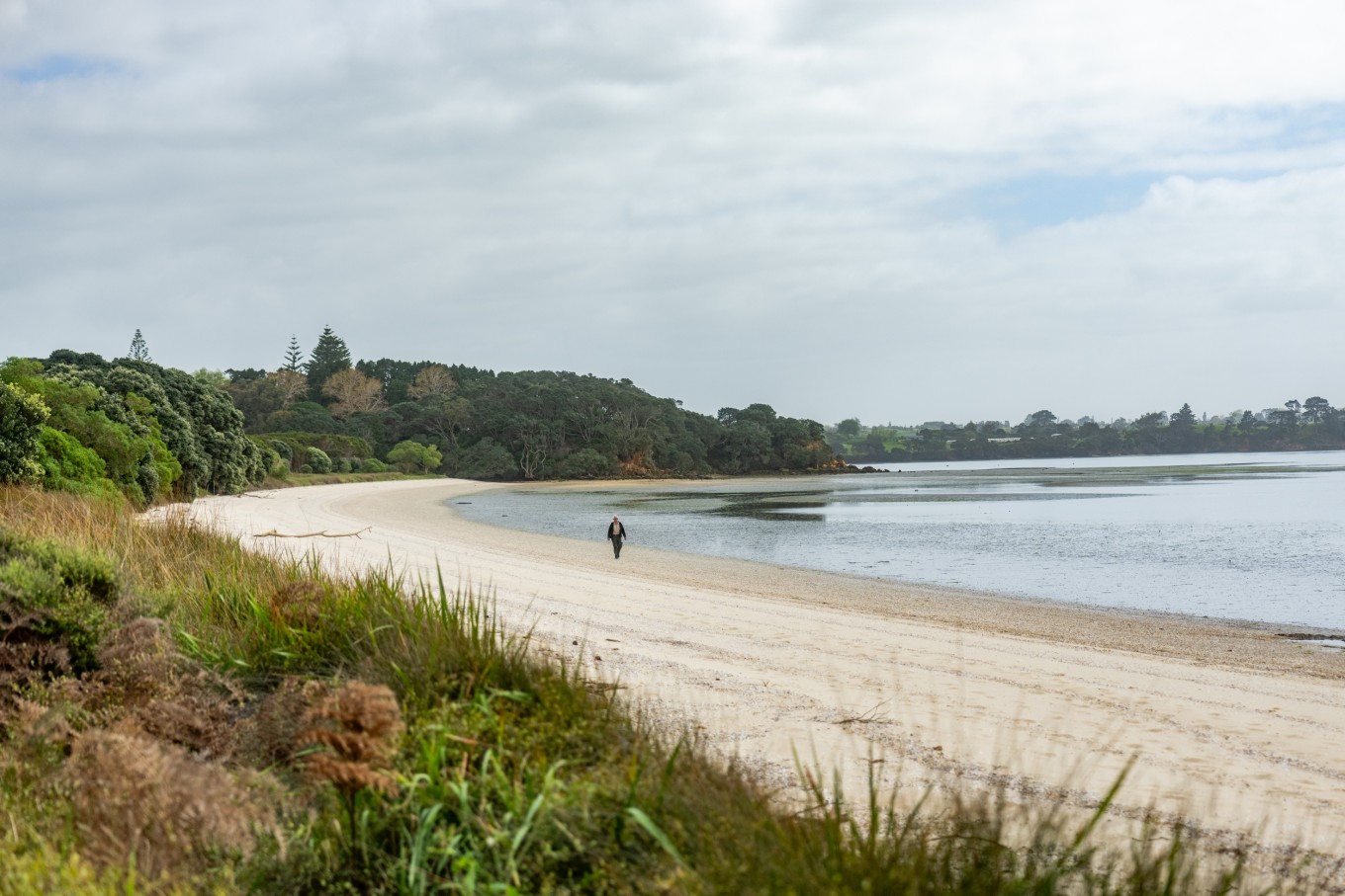 A person walking on the beach. 