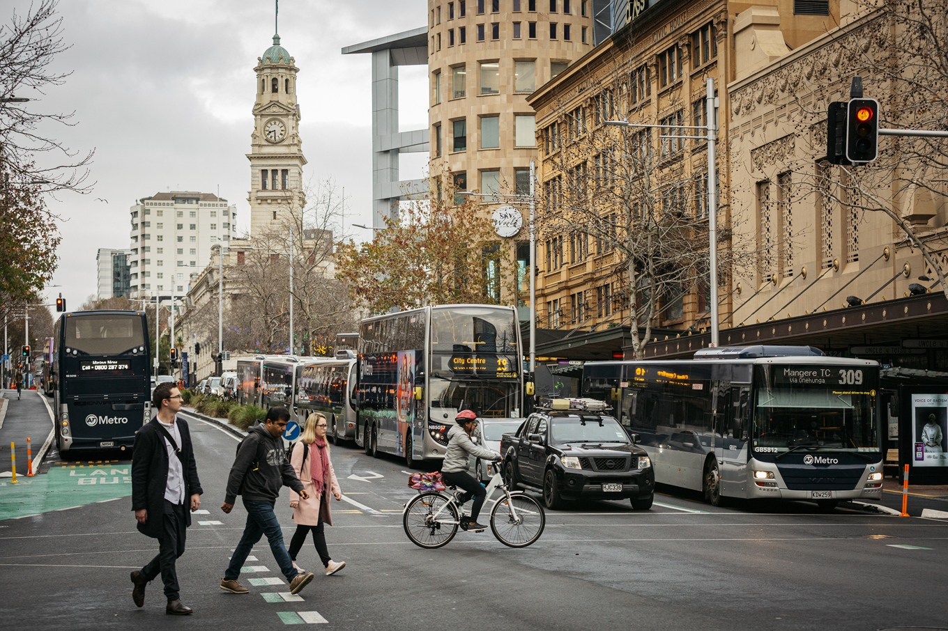 Queen Street in Auckland City Centre during a busy period. 