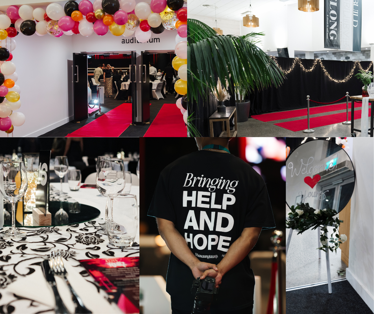 Collage image of event preparations. 