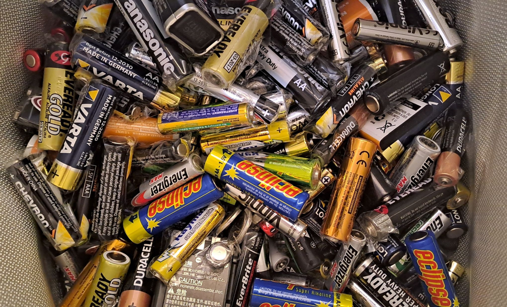 Batteries disposed off in a bin