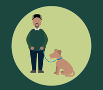 graphic illustration of a person with a dog on a lead