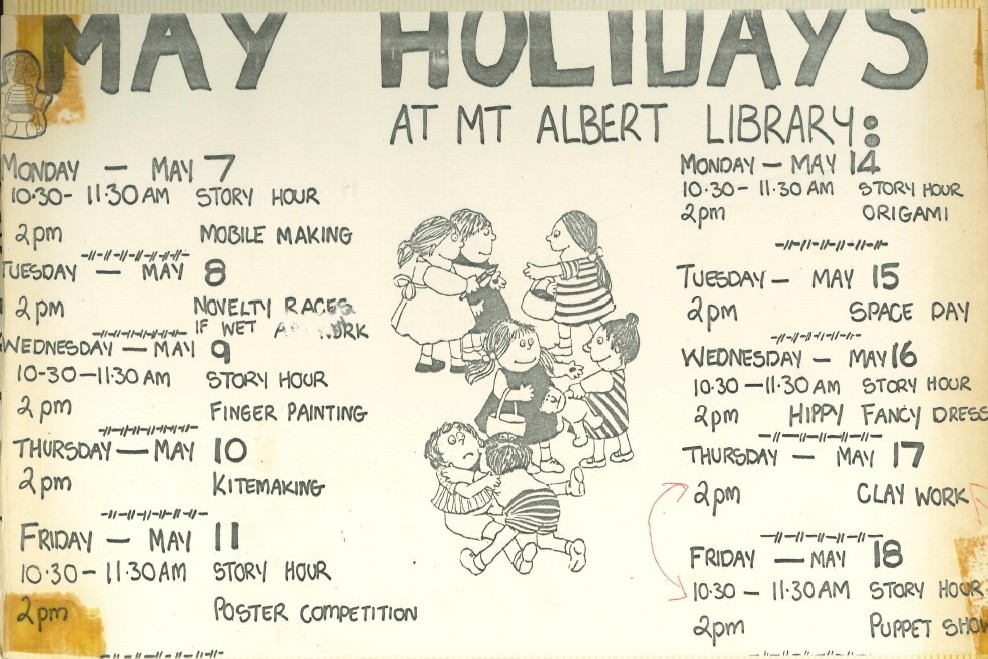 Old event board for Mt Albert library from the 1980s. 