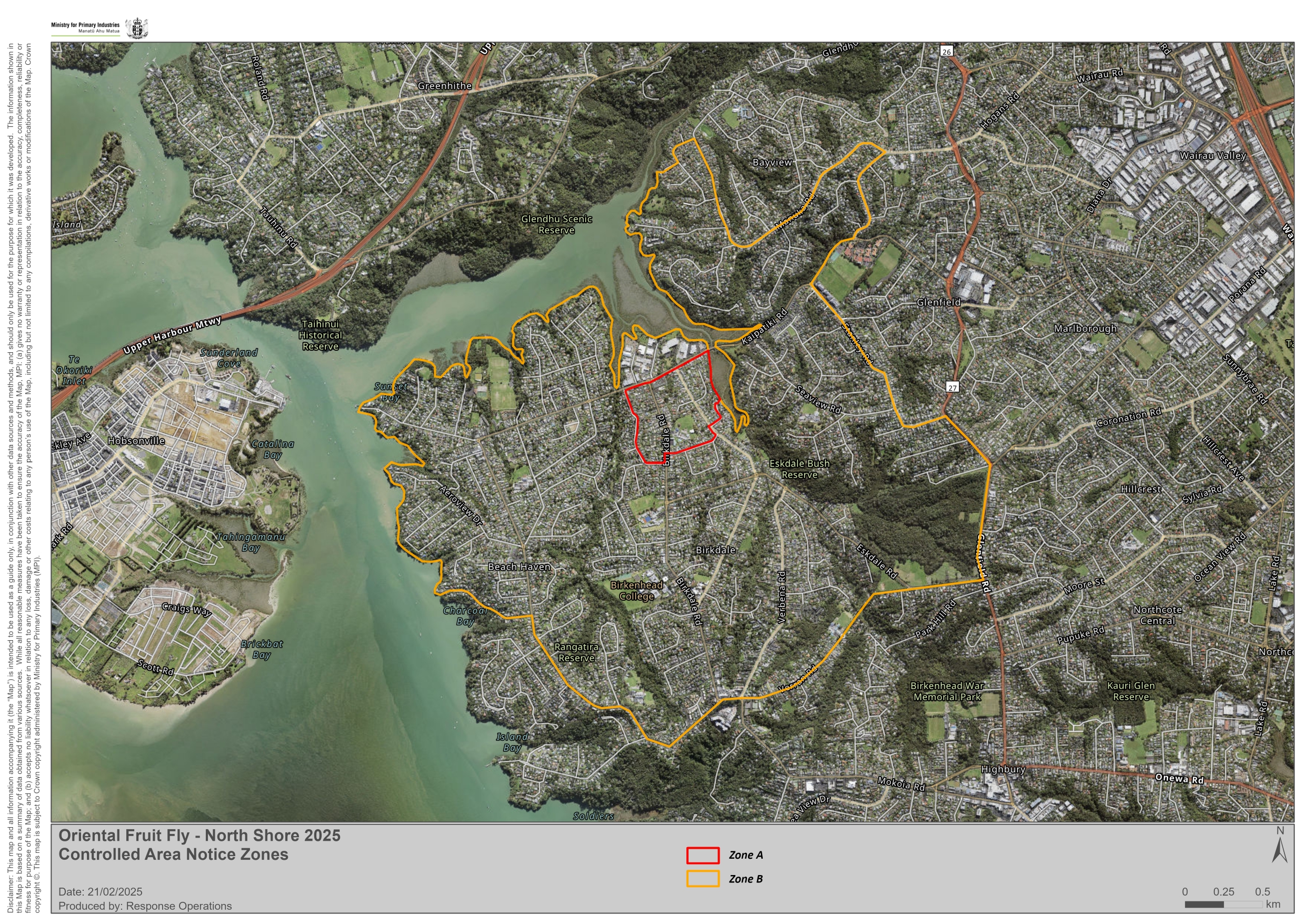 Aerial shot of affected Oriental Fly zones.