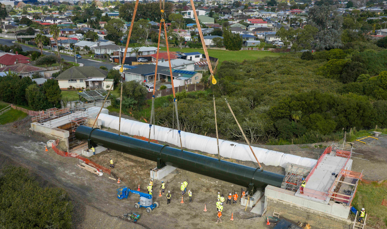 A metal pipe laid down in the construction yard.