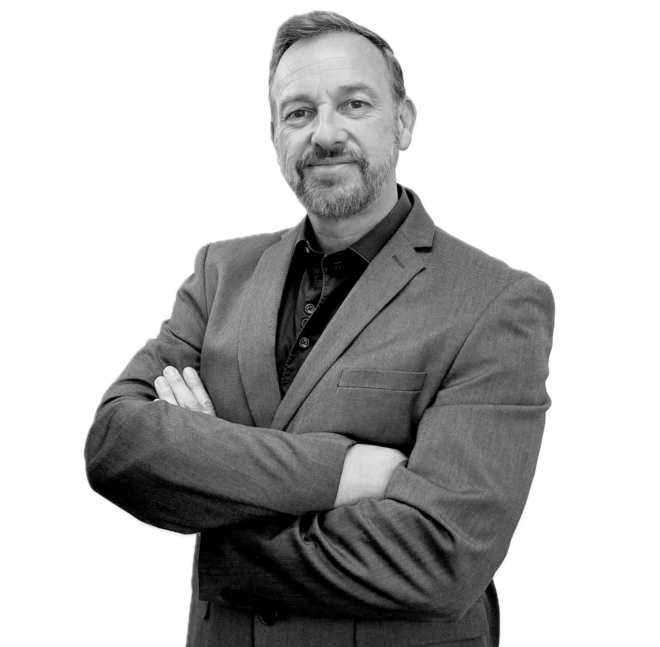 A man in a grey suit.