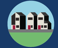 graphic illustration of a row of 3 houses