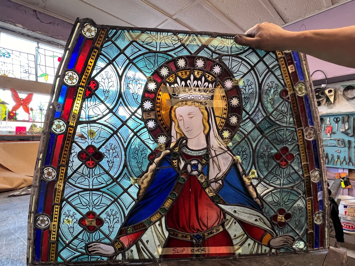 Stained glass window in St Mary's Old Convent Chapel.