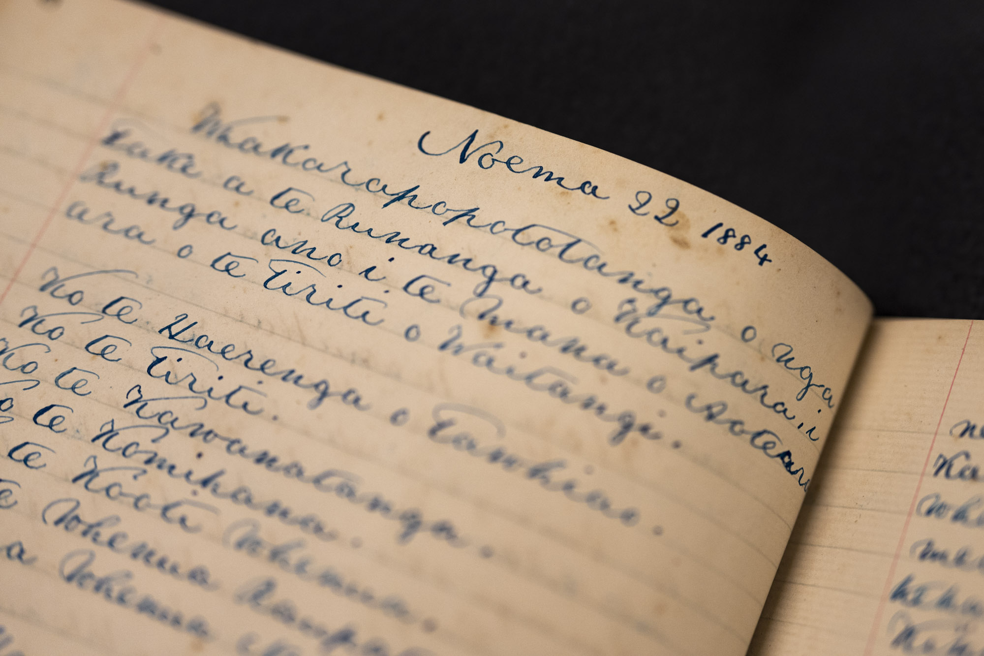 A photo of a hand-written manuscript about Te Tiriti o Waitangi in te reo Māori, dated 22 November 1884 from Auckland Libraries Heritage Collections. 