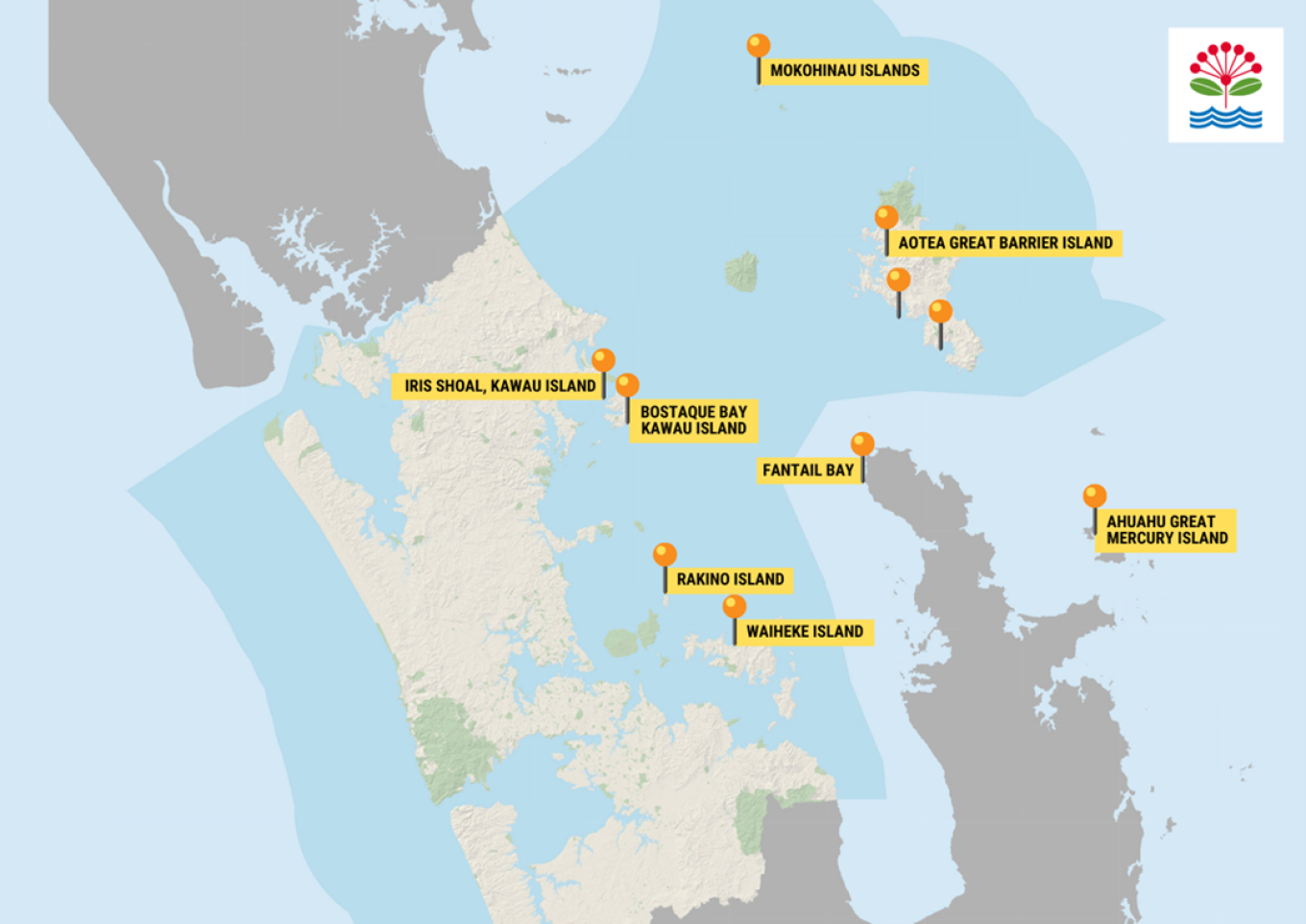 Areas in Auckland with exotic caulerpa.