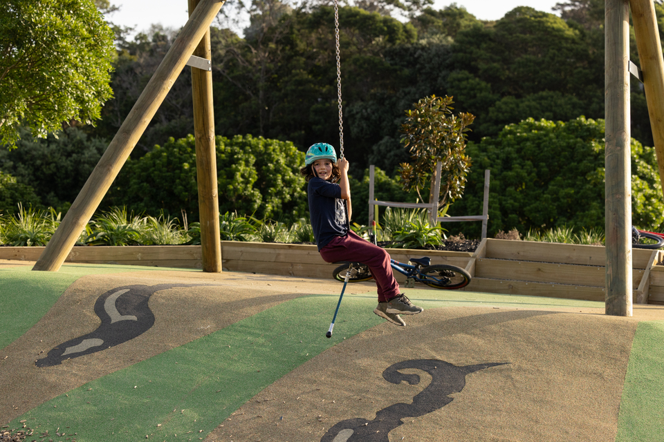 A child on a flying fox. 