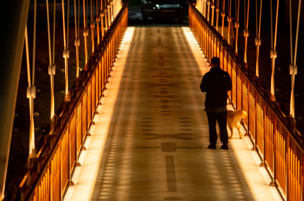 Man and dog on Panmure bridge. 