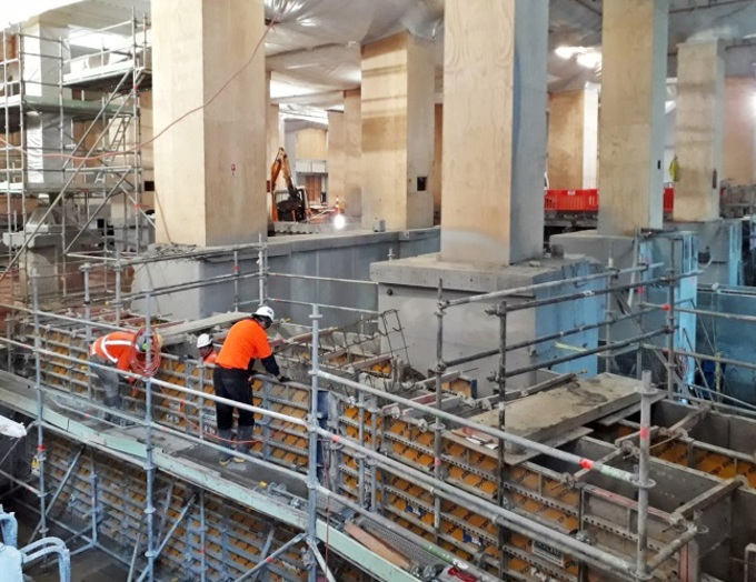 Progress inside Britomart Station