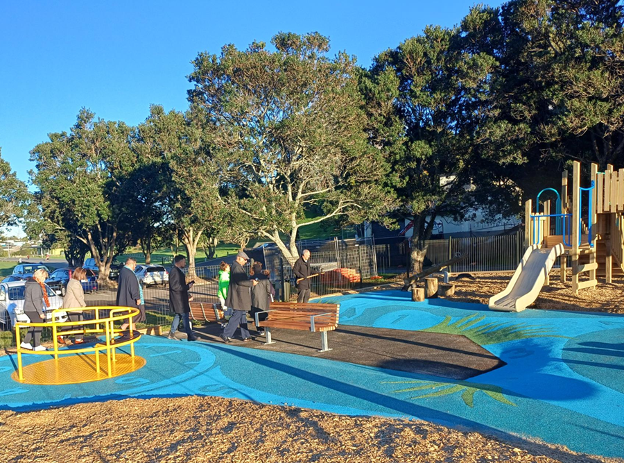People arriving to see a upgraded playground. 