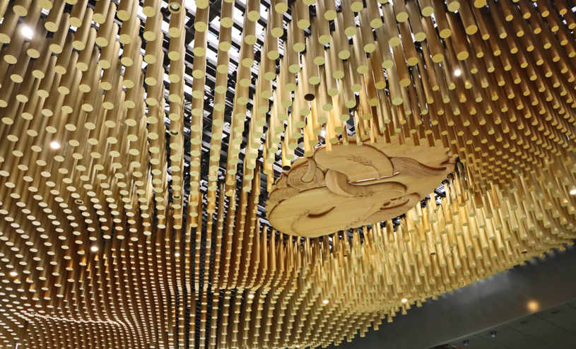 Shiny train station roof.