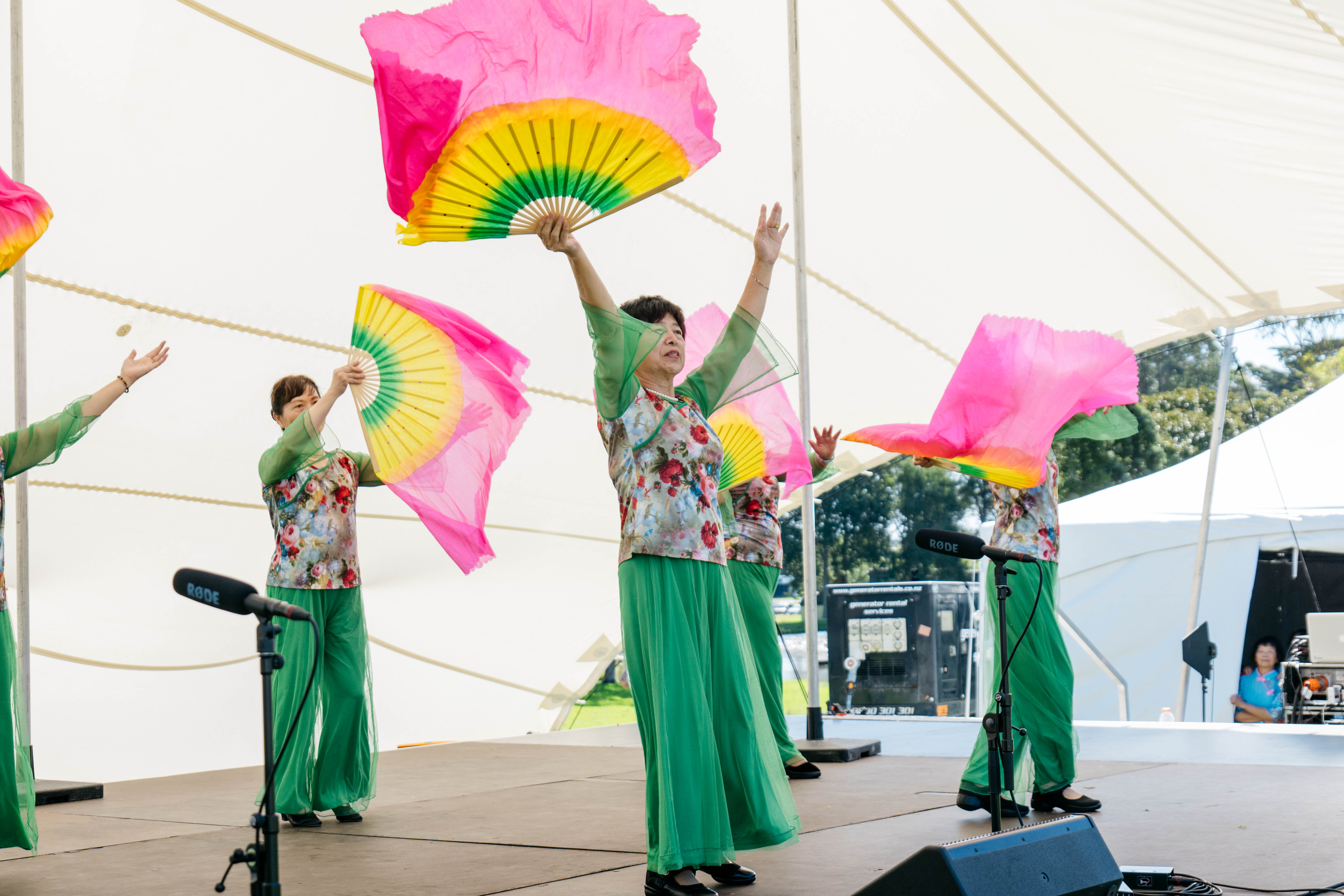 Chinese fan dancers.